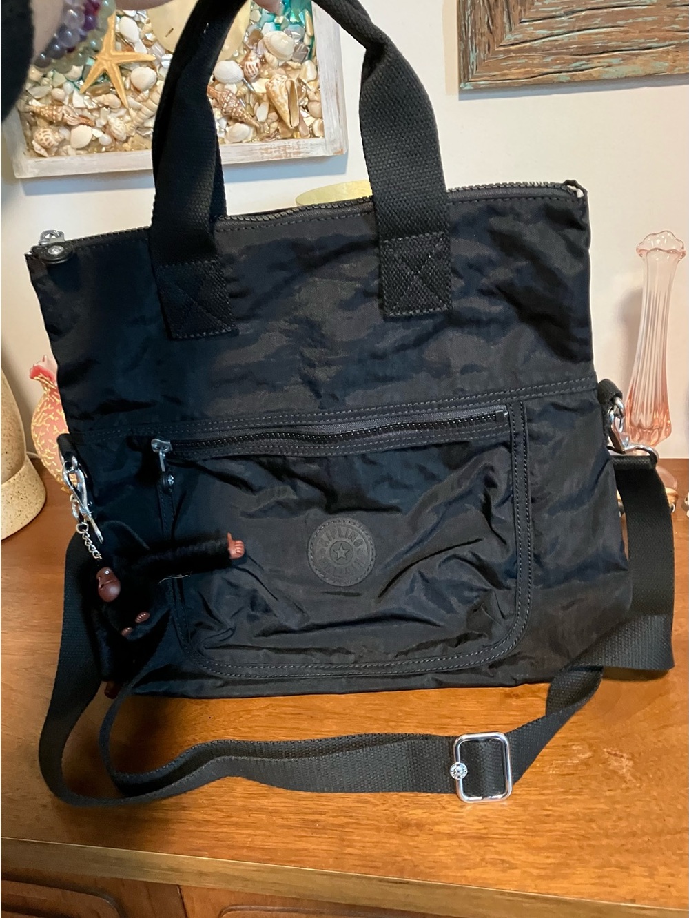 Kipling Eleva Black Convertible Nylon Crossbody Tote - Lightweight Everyday Bag